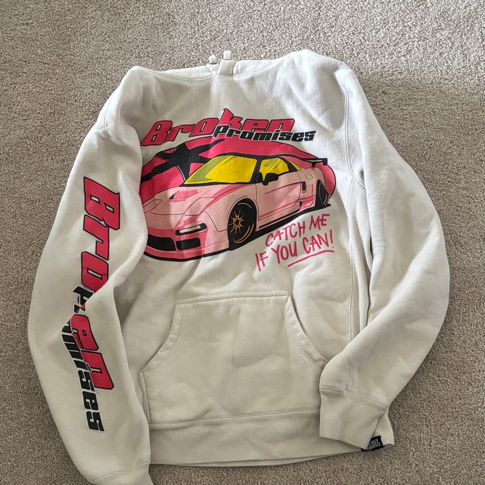 Broken promises Tan Hoodie with Pink Car Graphic